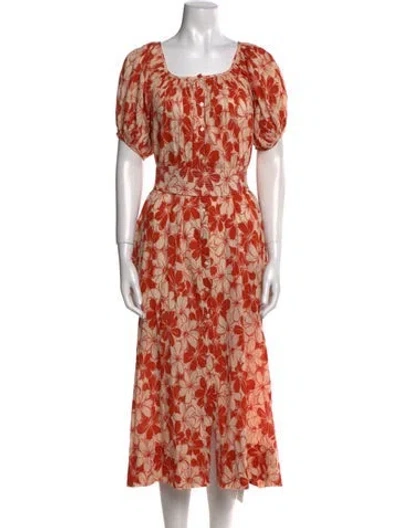 Pre-owned The Great Floral Print Midi Length Dress W/ Tags In Orange