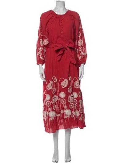 Pre-owned The Great Floral Print Midi Length Dress W/ Tags In Red