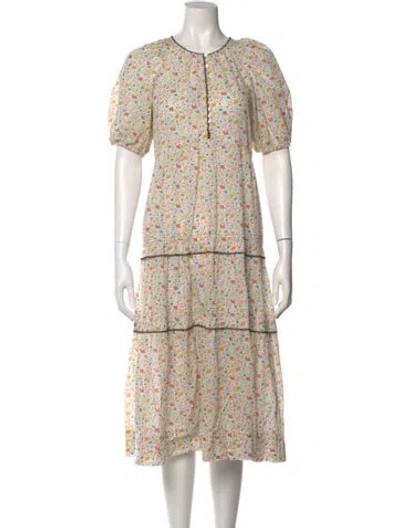 Pre-owned The Great Floral Print Midi Length Dress In White
