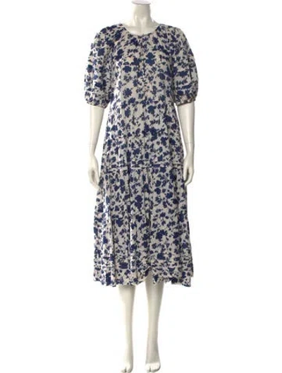 Pre-owned The Great Floral Print Midi Length Dress In White
