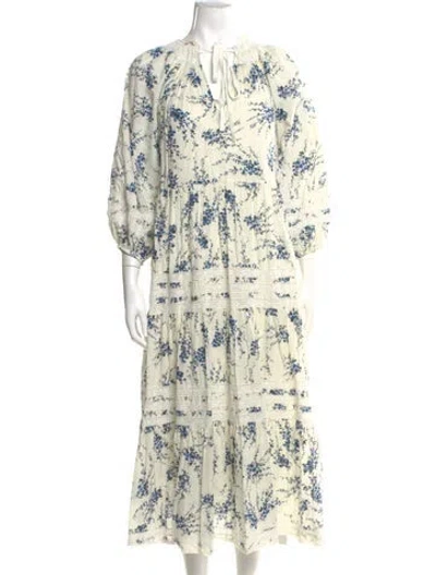 Pre-owned The Great Floral Print Midi Length Dress In White