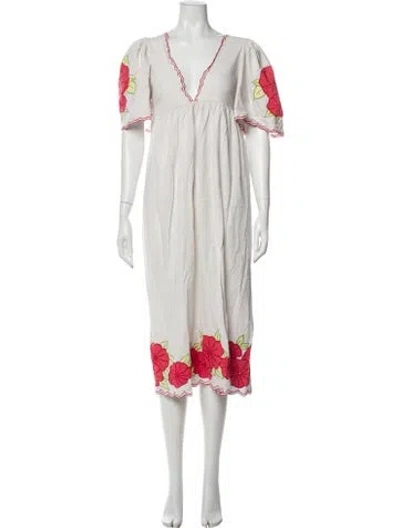 Pre-owned The Great Floral Print Midi Length Dress In White