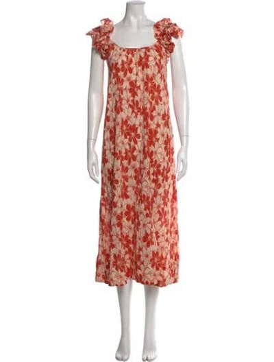 Pre-owned The Great Floral Print Midi Length Dress In White