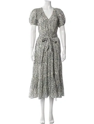 Pre-owned The Great Floral Print Midi Length Dress In White