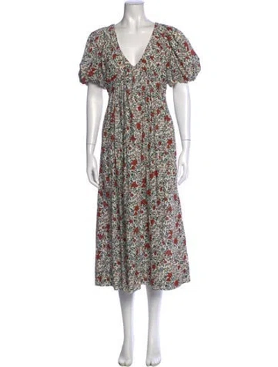 Pre-owned The Great Floral Print Midi Length Dress In White