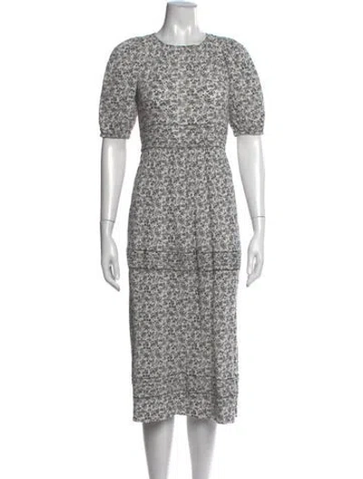 Pre-owned The Great Floral Print Midi Length Dress In White