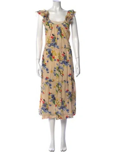 Pre-owned The Great Floral Print Midi Length Dress In Yellow