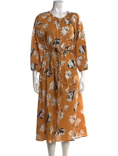 Pre-owned The Great Floral Print Midi Length Dress In Yellow