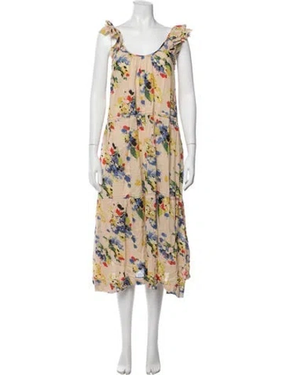 Pre-owned The Great Floral Print Midi Length Dress In Yellow