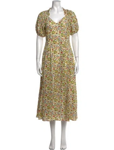 Pre-owned The Great Floral Print Midi Length Dress In Yellow