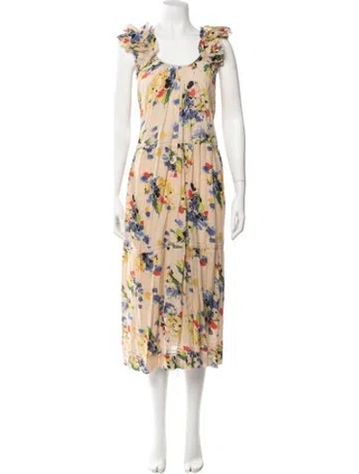 Pre-owned The Great Floral Print Midi Length Dress In Yellow