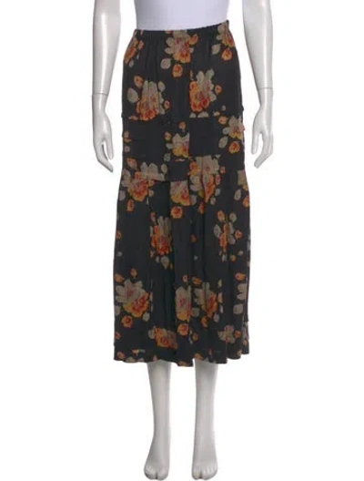 Pre-owned The Great Floral Print Midi Length Skirt In Black