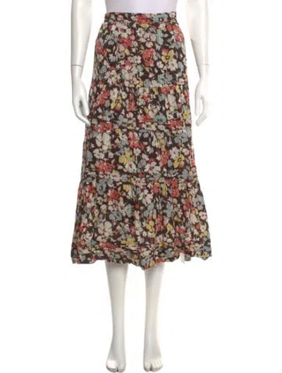 Pre-owned The Great Floral Print Midi Length Skirt In Brown