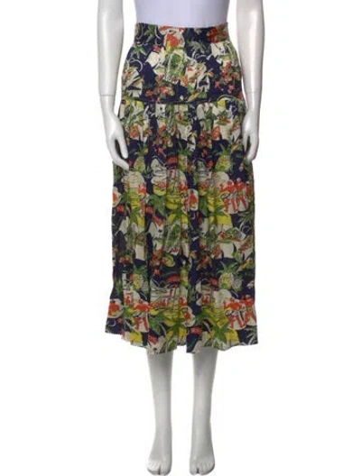 Pre-owned The Great Floral Print Midi Length Skirt In Green
