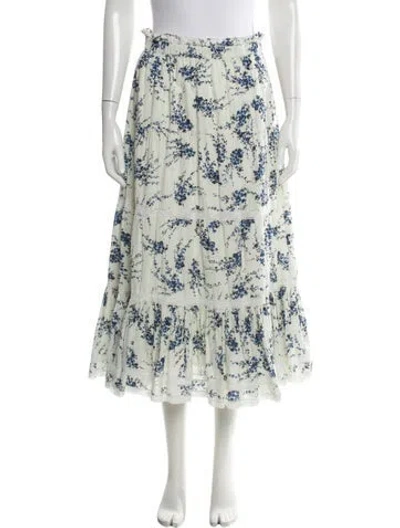 Pre-owned The Great Floral Print Midi Length Skirt In Green