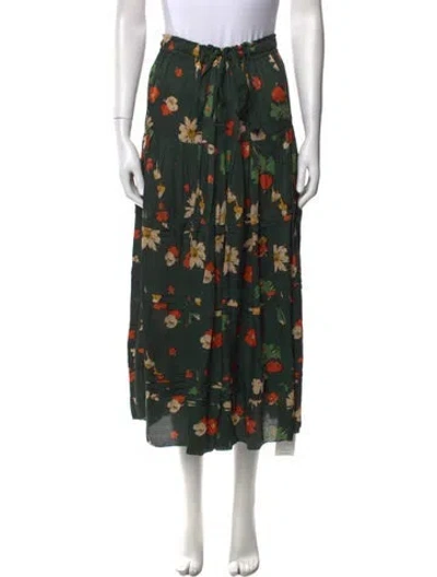 Pre-owned The Great Floral Print Midi Length Skirt W/ Tags In Green