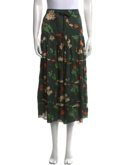 Pre-owned The Great Floral Print Midi Length Skirt W/ Tags In Green
