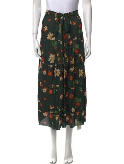Pre-owned The Great Floral Print Midi Length Skirt W/ Tags In Green