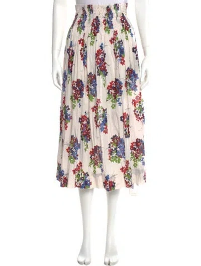 Pre-owned The Great Floral Print Midi Length Skirt In White