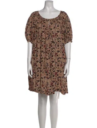 Pre-owned The Great Floral Print Mini Dress In Brown