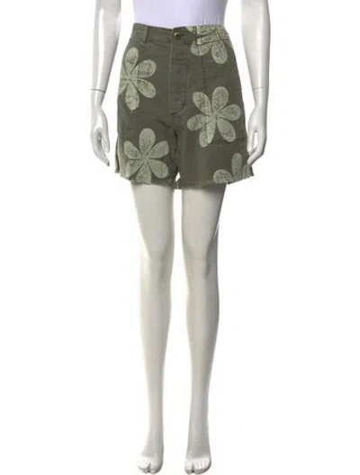 Pre-owned The Great Floral Print Mini Shorts In Green