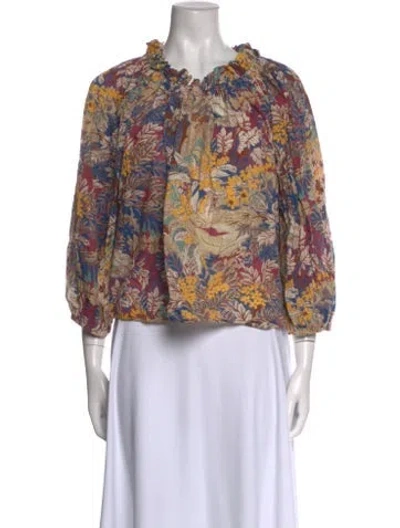 Pre-owned The Great Floral Print Mock Neck Blouse In Black