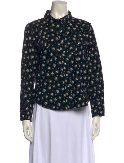 Pre-owned The Great Floral Print Mock Neck Blouse In Black