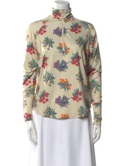 Pre-owned The Great Floral Print Mock Neck Blouse In Neutral