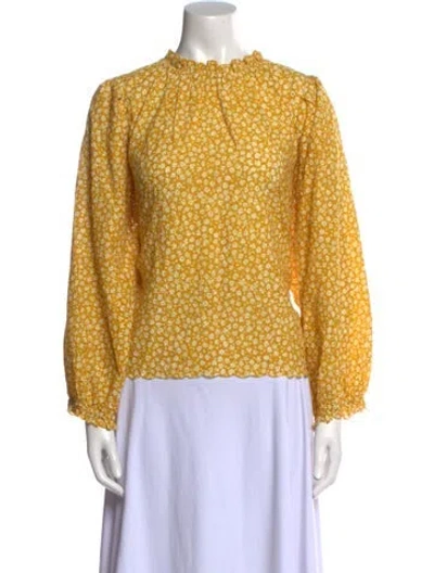 Pre-owned The Great Floral Print Mock Neck Blouse In Yellow
