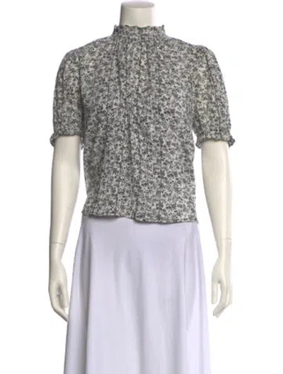 Pre-owned The Great Floral Print Mock Neck Crop Top In White