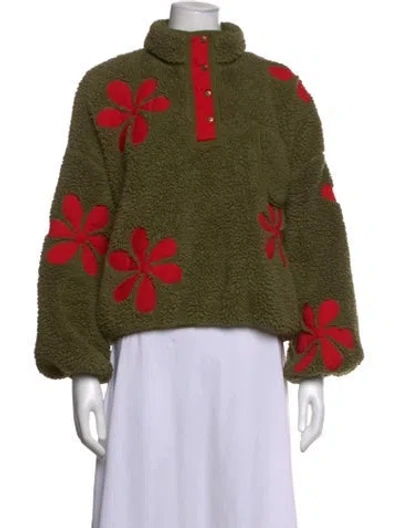 Pre-owned The Great Floral Print Mock Neck Sweatshirt In Green