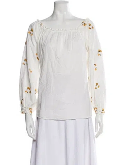 Pre-owned The Great Floral Print Off-the-shoulder Blouse In White