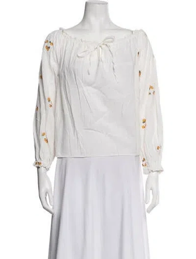 Pre-owned The Great Floral Print Off-the-shoulder Top In White