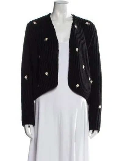 Pre-owned The Great Floral Print Open Front Sweater In Black