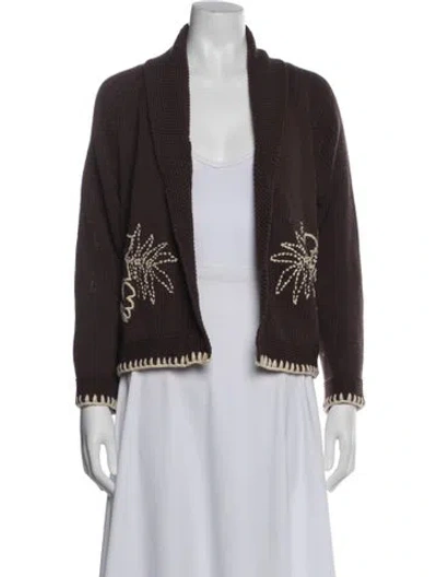 Pre-owned The Great Floral Print Open Front Sweater In Brown