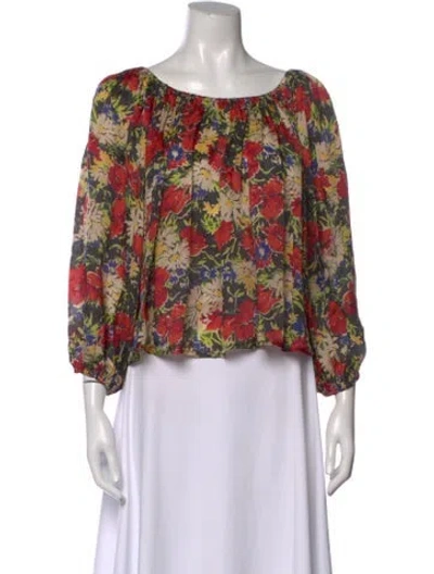 Pre-owned The Great Floral Print Scoop Neck Blouse In Black