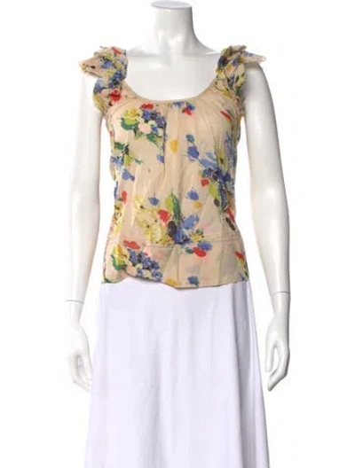 Pre-owned The Great Floral Print Scoop Neck Blouse In Neutral