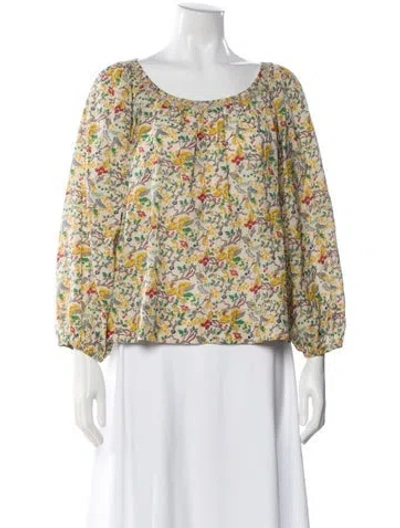 Pre-owned The Great Floral Print Scoop Neck Blouse In Neutral