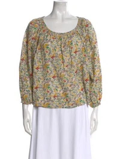 Pre-owned The Great Floral Print Scoop Neck Blouse In Neutral