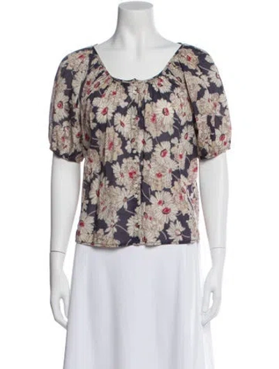 Pre-owned The Great Floral Print Scoop Neck Blouse In Neutral