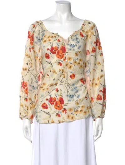 Pre-owned The Great Floral Print Scoop Neck Blouse In Neutral