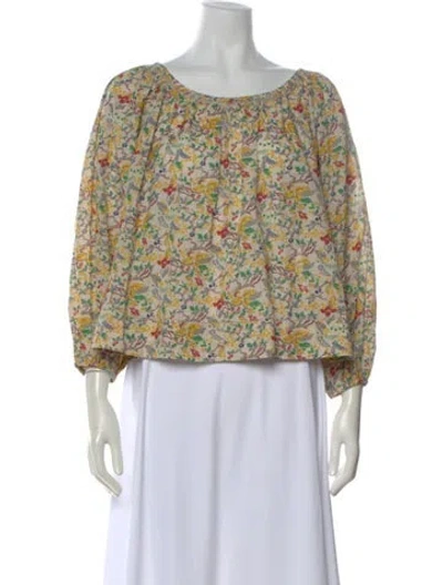 Pre-owned The Great Floral Print Scoop Neck Blouse In Neutral