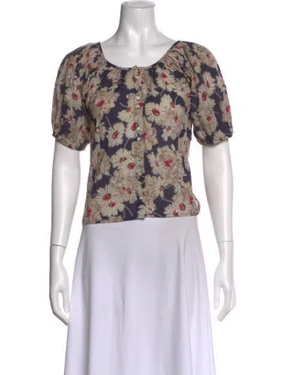 Pre-owned The Great Floral Print Scoop Neck Blouse In Neutral