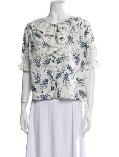Pre-owned The Great Floral Print Scoop Neck Blouse In Neutrals
