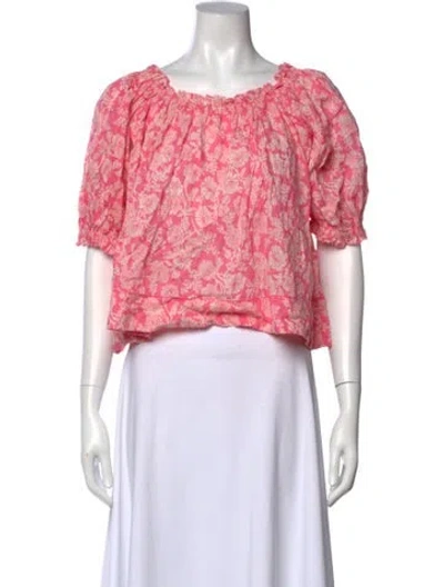 Pre-owned The Great Floral Print Scoop Neck Blouse In Pink