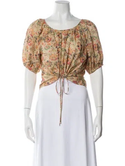 Pre-owned The Great Floral Print Scoop Neck Crop Top In Neutral