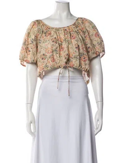 Pre-owned The Great Floral Print Scoop Neck Crop Top In Neutrals