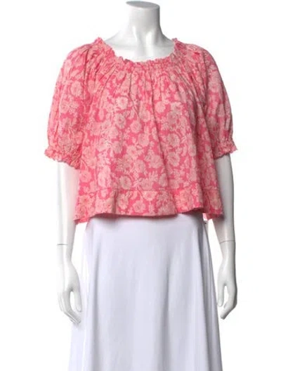 Pre-owned The Great Floral Print Scoop Neck Crop Top In Pink