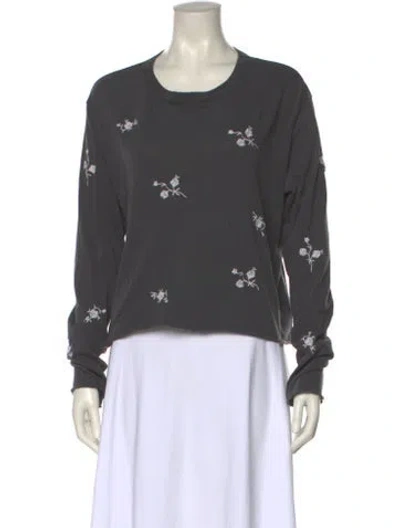 Pre-owned The Great Floral Print Scoop Neck Sweatshirt In Gray