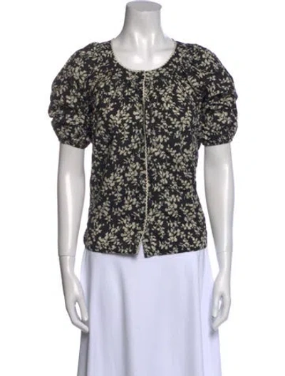 Pre-owned The Great Floral Print Scoop Neck Top In Black